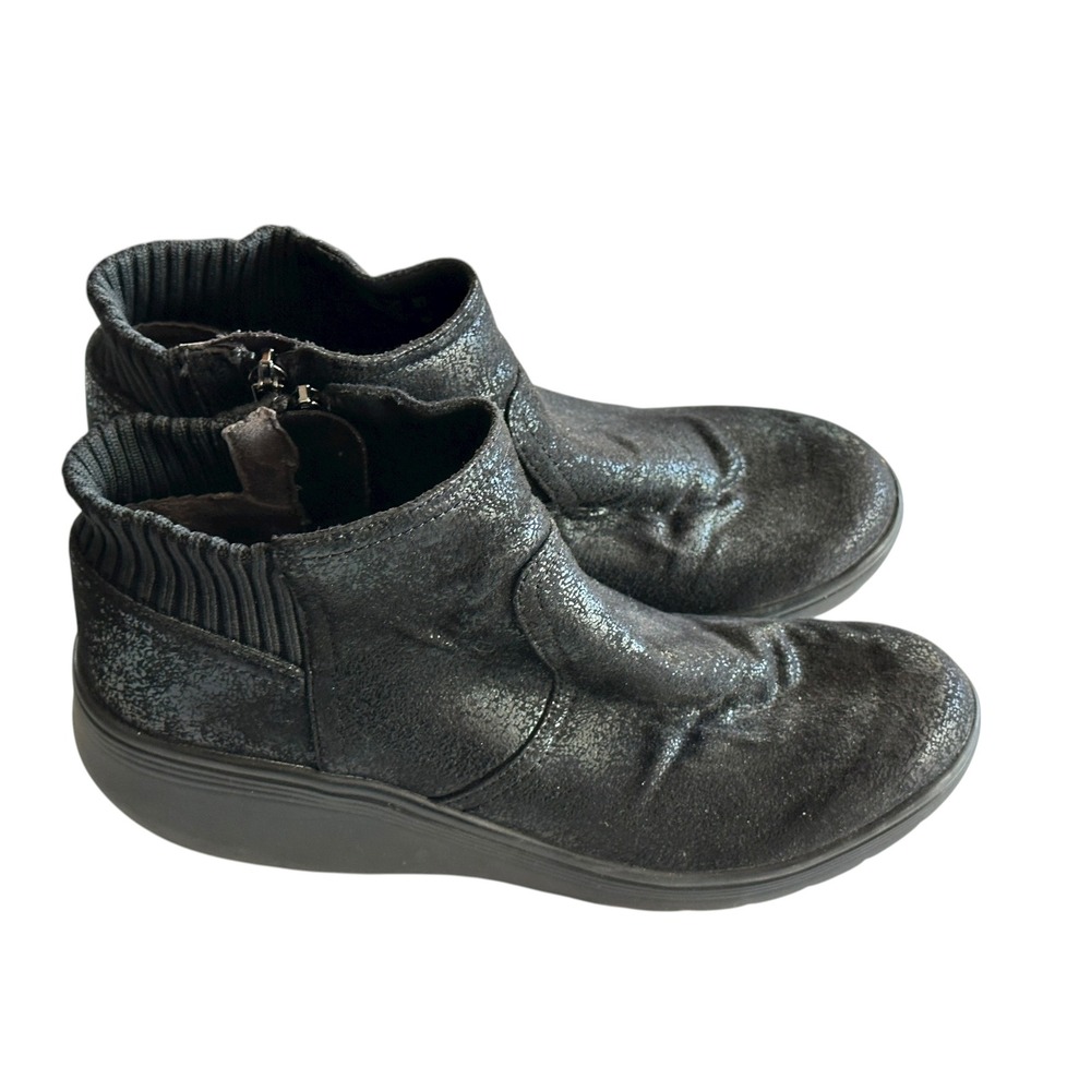 Women's Black Metallic Sparkle Wedge Ankle Boots Side Zip Comfort Weekend 8.5M